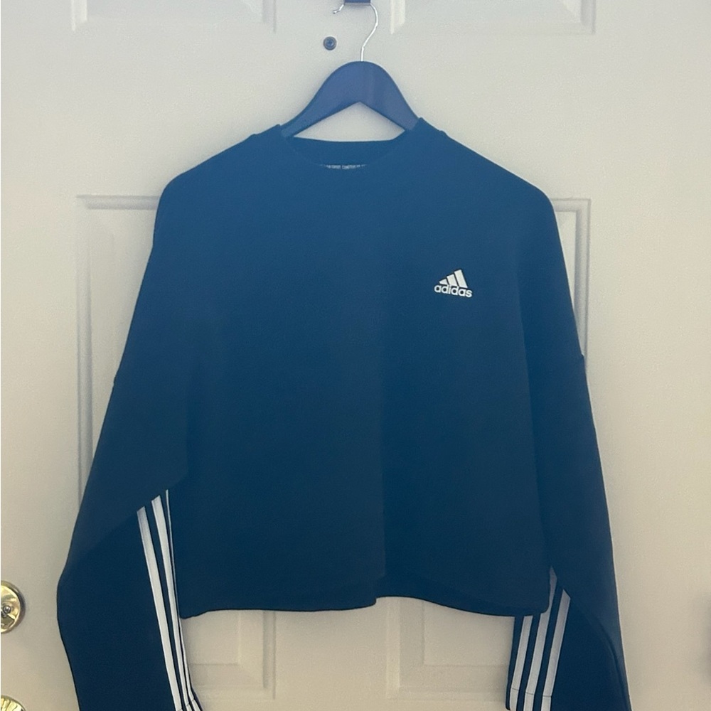 Adidas Black Cropped Top with White Stripes